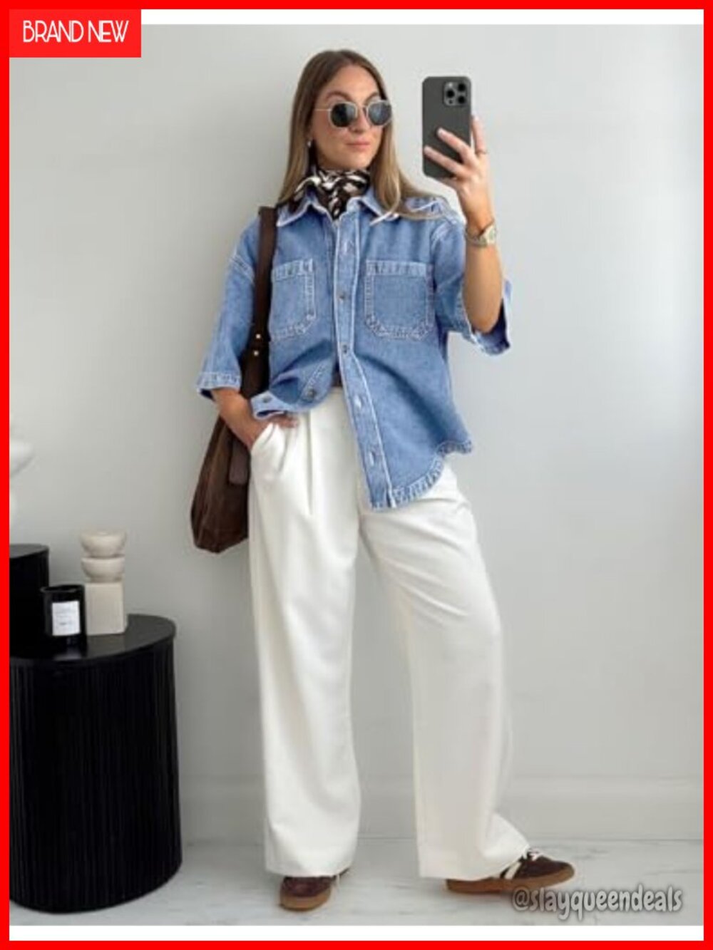 Women's Denim Button-Down Shirt Lightweight Oversized Long Sleeve - Picture 4 of 5